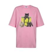 MSGM Bomullst-shirt med Framsida Tryck Pink, Dam