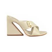 Gaudi Läder Mule Sandal med 10cm Klack White, Dam