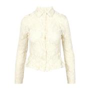 MSGM Blommig Spets Skjorta Kräm Beige, Dam