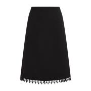 MALIPARMI Broderade Fransar Midi Kjol Black, Dam