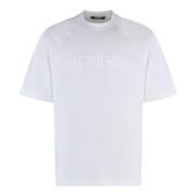 Jacquemus Bomull Crew-neck T-shirt med Ton-i-ton Tryck White, Herr