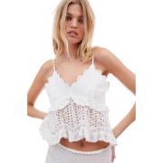 LOVESHACKFANCY Bomullsspets Cami med Blomsterbroderier White, Dam