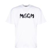 MSGM Vit Borstad Logotyp T-shirt White, Herr