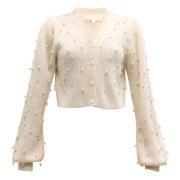 LOVESHACKFANCY Frances Beaded Crop Cardigan Beige, Dam