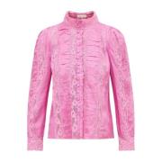 LOVESHACKFANCY Spetsig Topp med Veckad Kropp - Rosa Pink, Dam