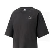 PUMA Oversized Bomull T-shirt med Metalliskt Logotyp Black, Dam