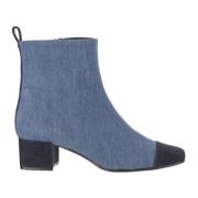 Carel Denim Square Toe Klackade Ankelboots Blue, Dam