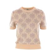 Fendi Blommig Jacquard Cropped Sweaters Beige, Dam