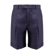 Berluti Veckad Linne Bermuda Shorts Blue, Herr