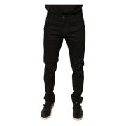 Dolce & Gabbana Svart Blommig Slim Fit Denim Jeans med Dragkedja Black...