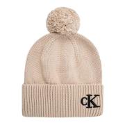 Calvin Klein Ribbstickad Pom Beanie Beige, Dam