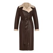 Cesare Gaspari Brun Faux Reversible Shearling Lång Rock Brown, Dam