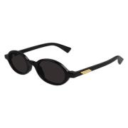 Bottega Veneta Svart Oval Runda Solglasögon Black, Unisex