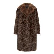 Cesare Gaspari Elegant Leopard Print Faux Fur Coat Ivy Brown, Dam