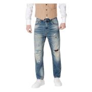 Gianni Lupo Stiliga Slitna Enfärgade Jeans Blue, Herr