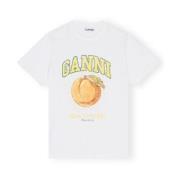 Ganni Vit Jersey Peach Avslappnad T-shirt White, Dam