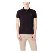 U.S. Polo Assn. Svart enfärgad polo med knappar Black, Herr