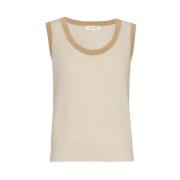 Marie Méro Beige Stickad Topp med Brun Kant Beige, Dam