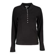 Tommy Hilfiger Långärmad Pikétröja Svart Broderad Logotyp Black, Dam