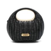 Sacai Svart Rattan Handväska med Metalllogo Black, Dam