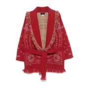 Alanui Rubinröd Fringed Sweater med Bälte Red, Dam