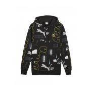 PUMA Hoodie med logotryck och justerbar huva Black, Herr