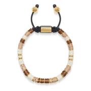 Nialaya Men&#39;s Beaded Bracelet with Brown, Beige and Gold Disc Bead...