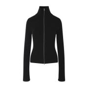 Acne Studios Svart Ribbstickad Dragkedja Cardigan Tröja Black, Dam