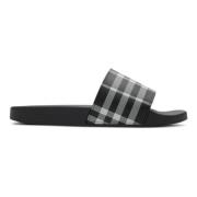 Burberry Check Print Svarta Sandaler Tillverkade i Italien Black, Herr