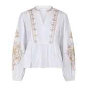 Neo Noir Broderad Off White Blus White, Dam