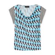 Elena Mirò Geometriskt Tryck T-shirt Blue, Dam