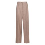 Herno Ränder Linne Bomull Byxor Beige, Dam