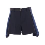 Sacai Ull och Denim Shorts Blue, Dam