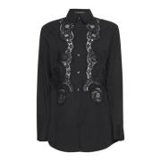 Dolce & Gabbana Svart Spets Intarsia Skjorta Black, Dam