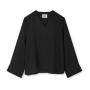 Mads Nørgaard Elegant Light Crepe Milly Svart Blus Black, Dam