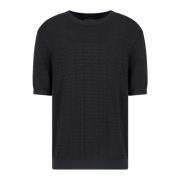 Emporio Armani Lettering Intarsio Sweaters Kortärmad Ribbad Blue, Herr