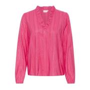 Kaffe Feminin hallonblus med rynkdetalj Pink, Dam