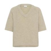 Kaffe V-Neck Pullover Sweater Feather Gray Melange Beige, Dam