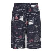 Iceberg Ecovero Viscose Relaxed Fit Bermuda Shorts med Allover Multi-L...