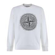 Stone Island Vit Bomullssweatshirt med Fronttryck White, Herr