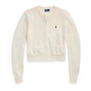 Polo Ralph Lauren Vit Stickad Cardigan Rund Hals Ss25 White, Dam