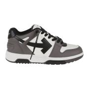 Off White Grå Läder Sneakers Stilfull Modell Gray, Herr