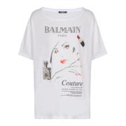 Balmain Tryckt skönhet T-shirt med lappar White, Dam