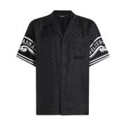 Dolce & Gabbana Svart Button-Up Skjorta med Logotyptryck Black, Herr