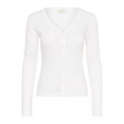 Kaffe Feminin Cardigan Pointelle Stickad Krita White, Dam