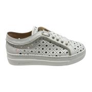 Stokton Strass Läder Sneaker med 4cm Gummisula White, Dam