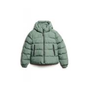 Superdry Återvunnen Polyester Puffer Huva Jacka Green, Dam