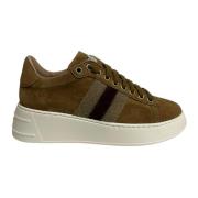 Stokton Mocka Sneakers med beige och bordeaux tygband Brown, Dam