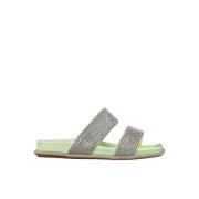 ALMA EN PENA Platt sandal strassband Green, Dam