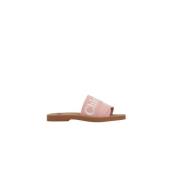 Chloé Rosa Canvas Slide Sandaler med Logobroderi Pink, Dam